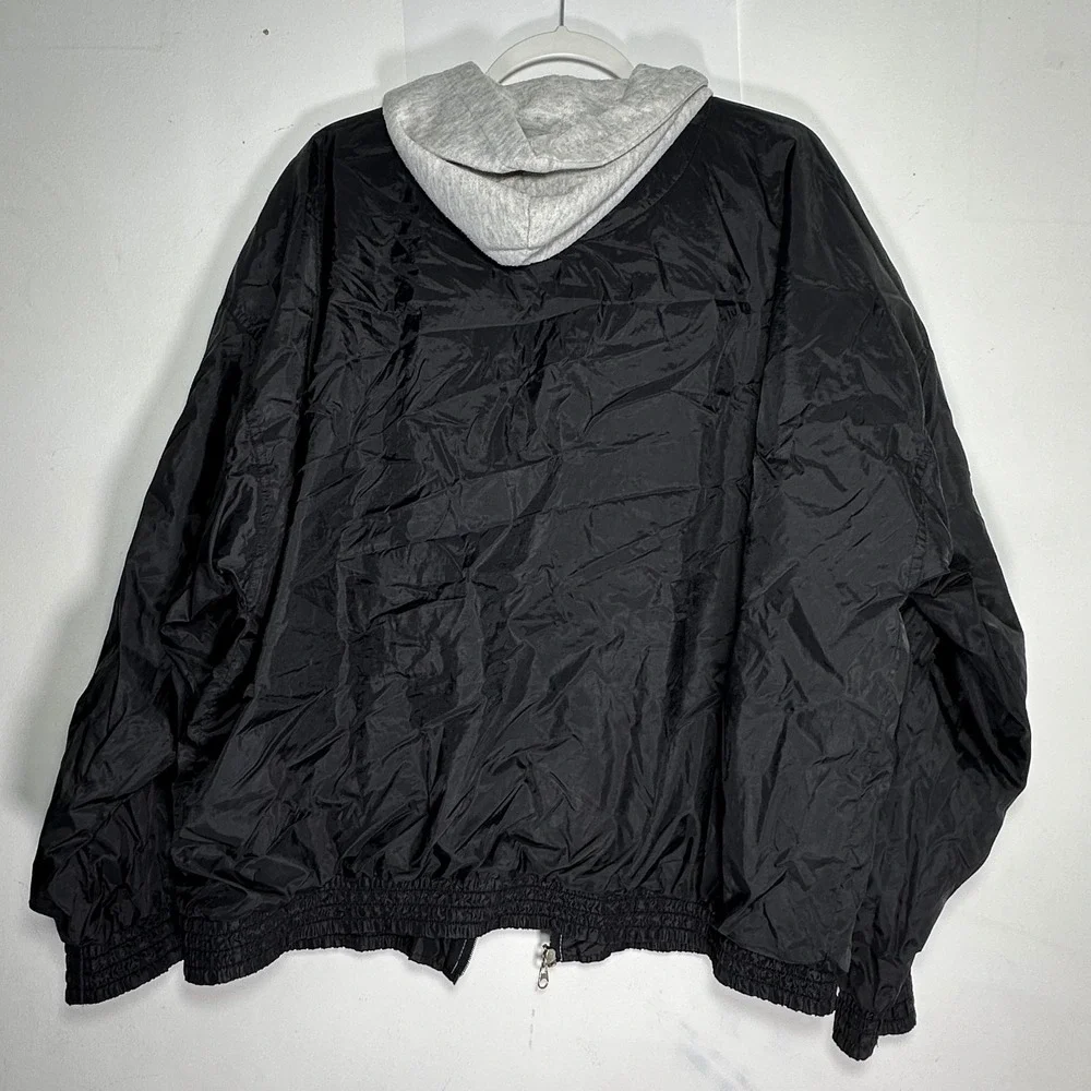 Jerzees XL Black Nylon Hooded Windbreaker Jacket‎ Fleece Lined Full Zip Z Logo